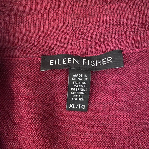 Eileen Fisher Women’s Cardigan XL; maroon; open front; Merino Wool - Picture 6 of 7